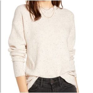 Something Navy XS Flecked Ribbed Knit Sweater Oatmeal